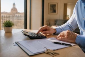 Propietario calculando el coste de proteger el cobro del alquiler en una vivienda de Valencia