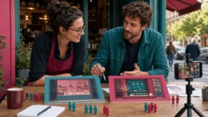 Comerciante comparando dos versiones de un escaparate para una prueba A/B