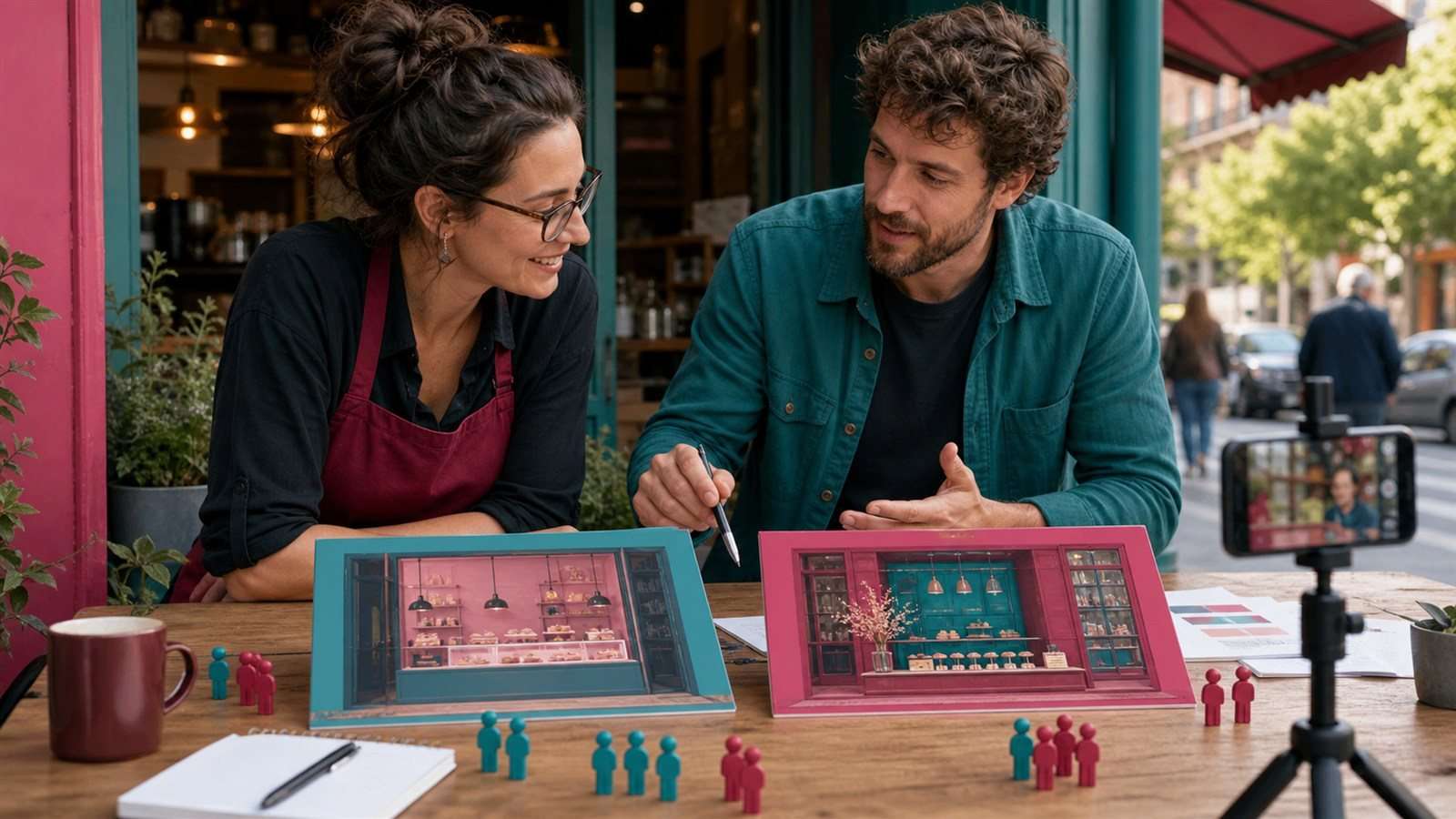 Comerciante comparando dos versiones de un escaparate para una prueba A/B